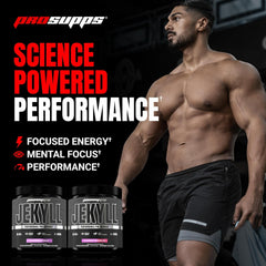 Close-up of PROSUPPS Dr. Jekyll label showing vegan and caffeine-free claims