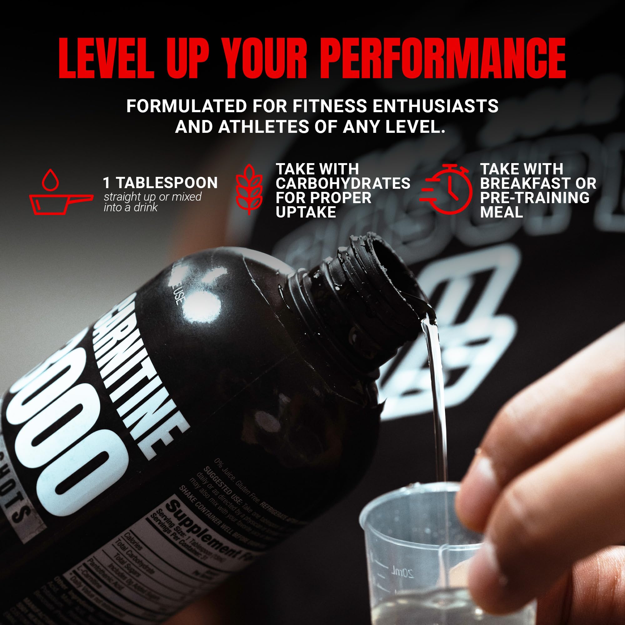 Measuring spoon with PROSUPPS L-Carnitine 3000 guides pre-training use