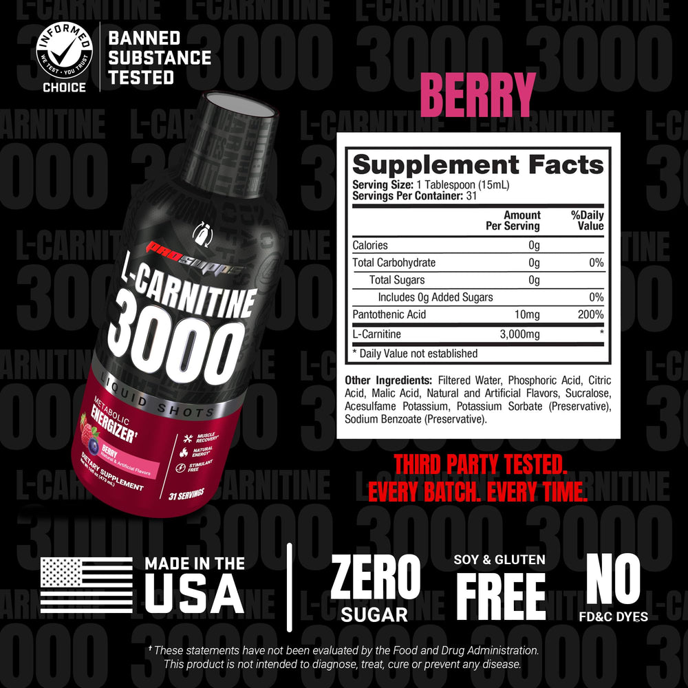PROSUPPS L-Carnitine 3000 berry shot packaging emphasizing sugar-free formula