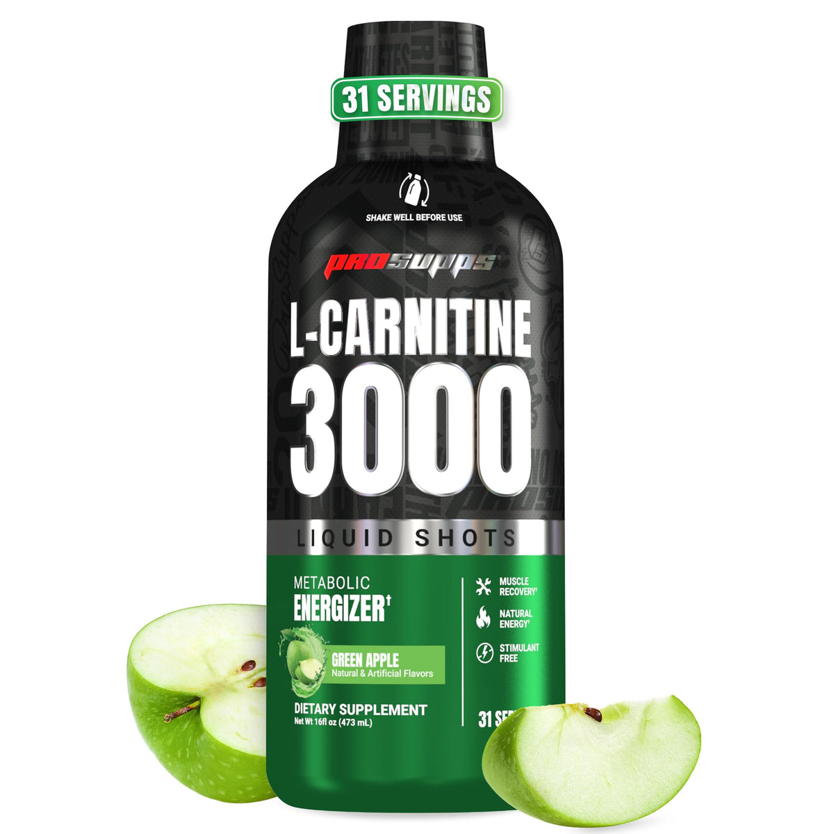 PROSUPPS L-Carnitine Liquid Green Apple bottle for clean energy before workouts