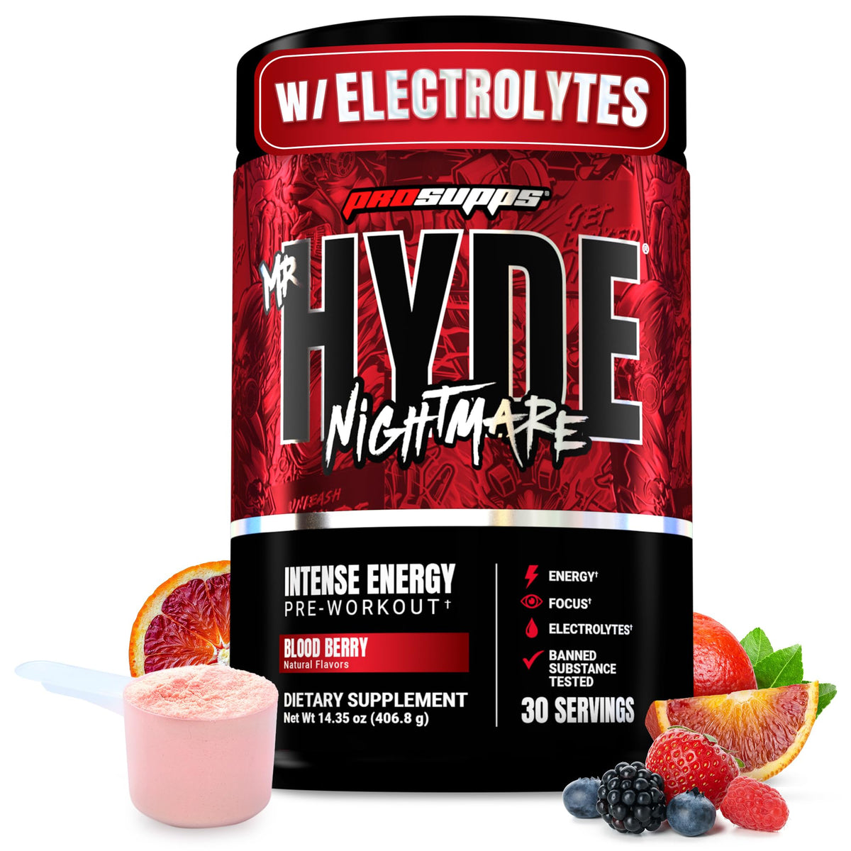 PROSUPPS Mr. Hyde Nightmare Blood Berry bottle ready for intense training energy
