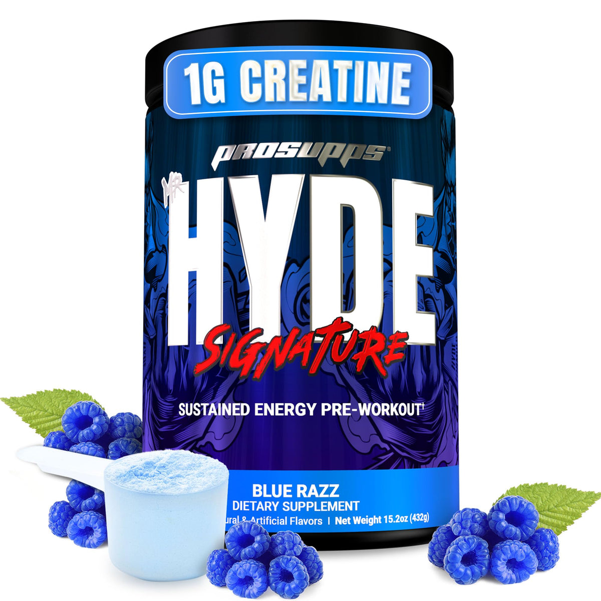 PROSUPPS Mr Hyde Signature pre-workout bottle Blue Razz energizing workouts.