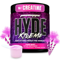 PROSUPPS Mr Hyde Xtreme pixie dust powder in jar highlighting energy boost and flavor