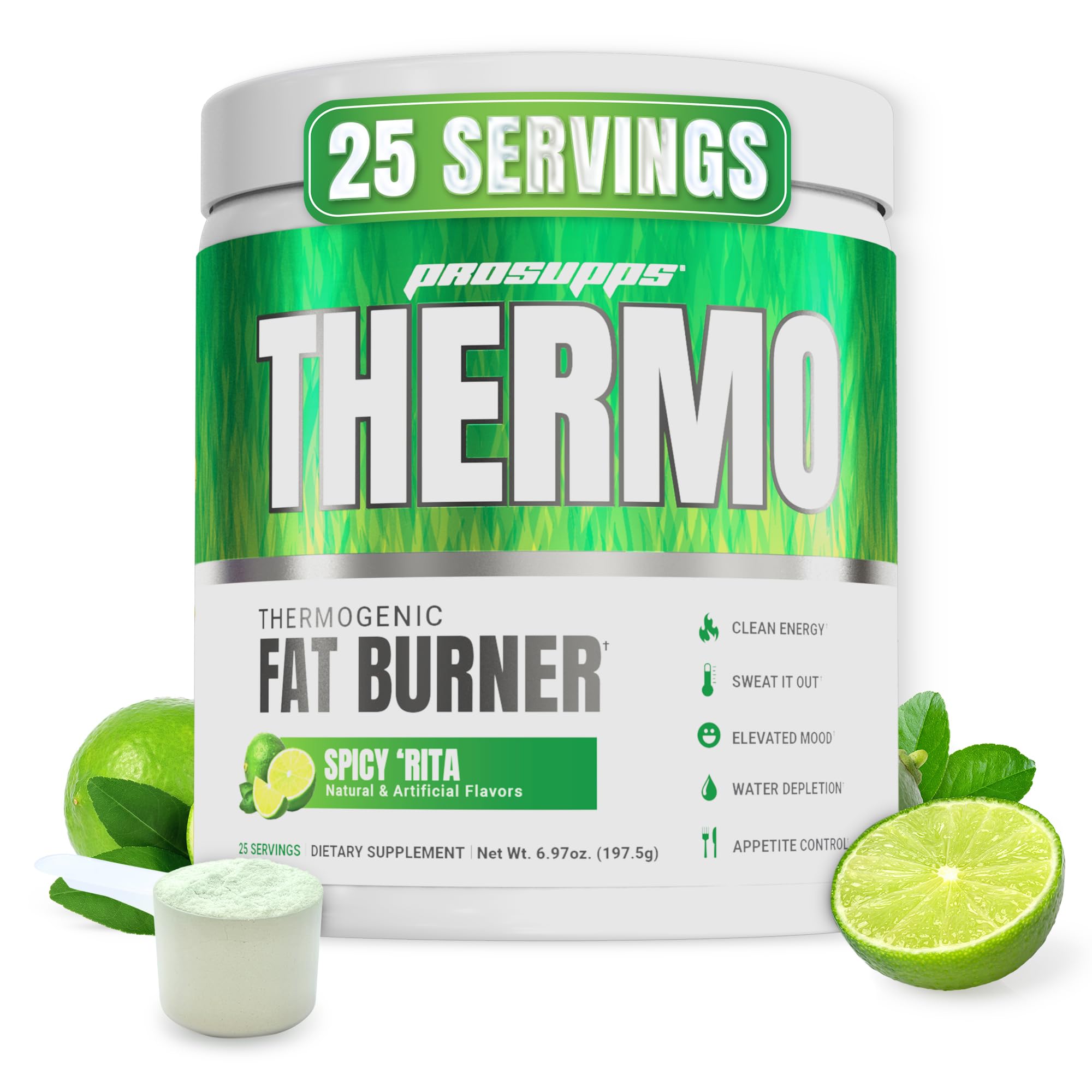 PROSUPPS Thermogenic Spicy Rita bottle shows convenient pre-workout energy for focused workouts.