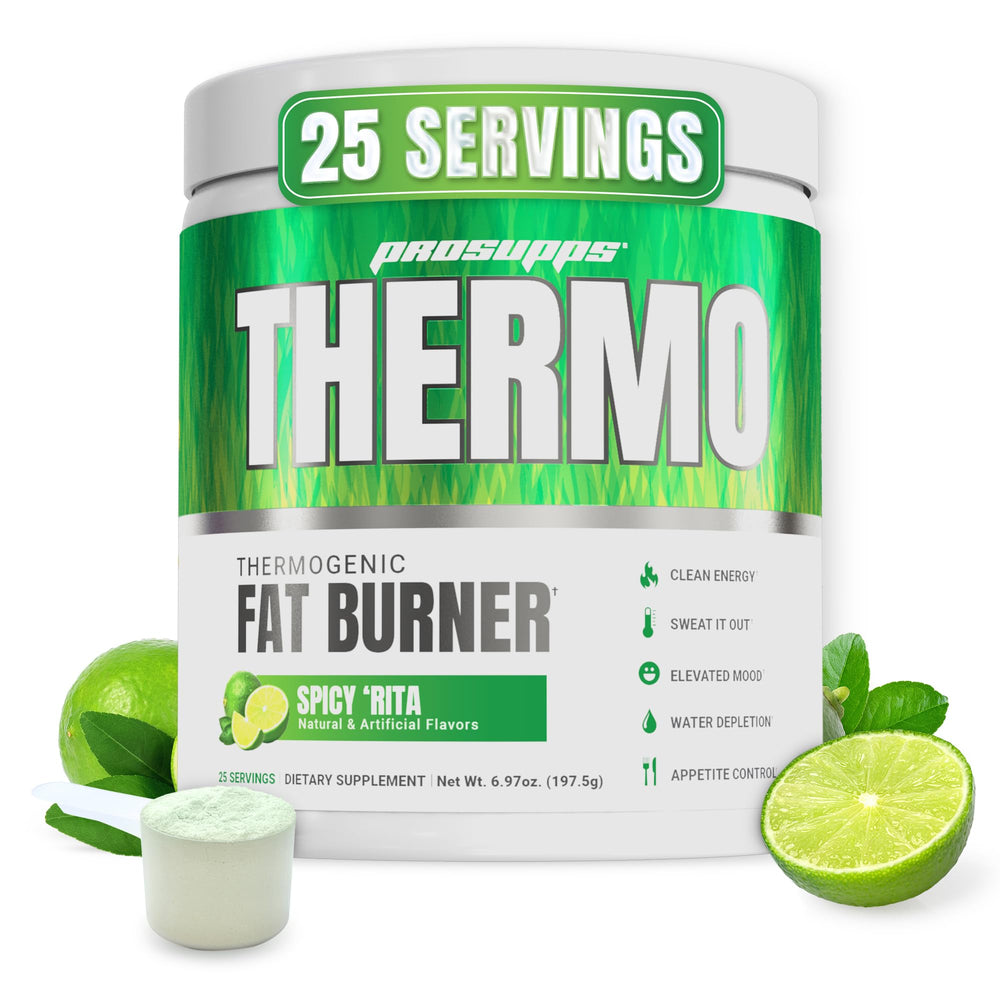 PROSUPPS Thermogenic Spicy Rita bottle shows convenient pre-workout energy for focused workouts.