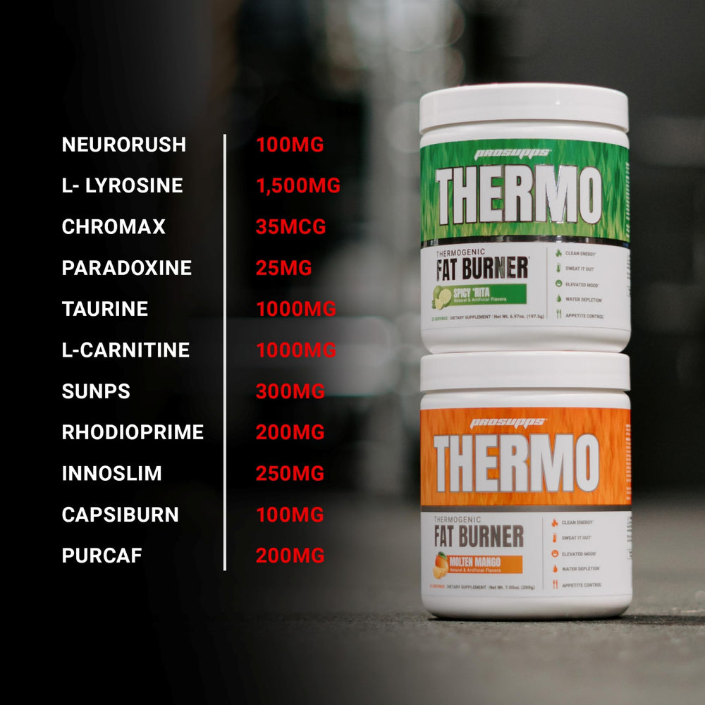 PROSUPPS Thermogenic Spicy Rita label-artwork showcases gluten-free, vegan pre-workout options.