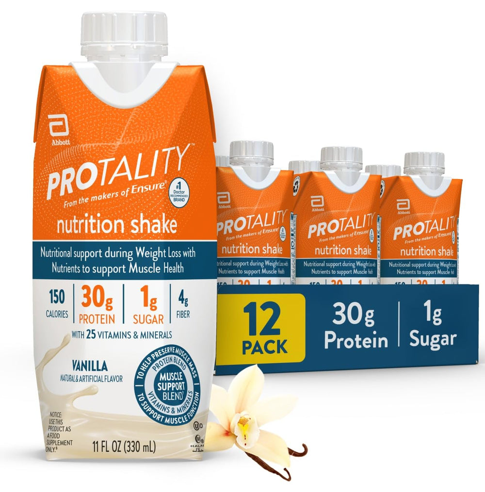 Protality Vanilla Nutrition Shake bottle highlights protein-rich nourishment for muscle support.