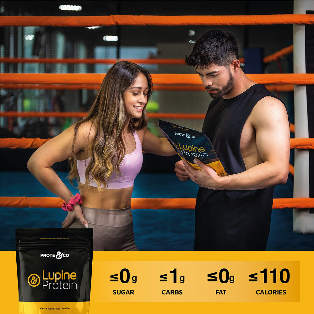 Prote&Co Lupin Protein powder dissolving in a glass, smooth shake texture.