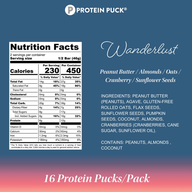 Protein Puck bar cross-section reveals nuts, seeds, and dried fruit