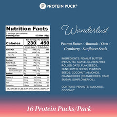 Protein Puck bar cross-section reveals nuts, seeds, and dried fruit