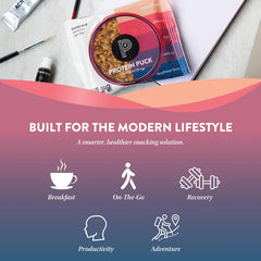 Protein Puck label shows gluten-free, non-GMO, Kosher benefits