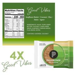 Protein Puck gluten-free non-GMO vegan kosher labels on packaging