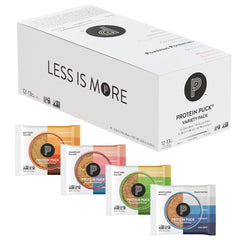 Protein Puck variety pack box showing four flavors for versatile snacking