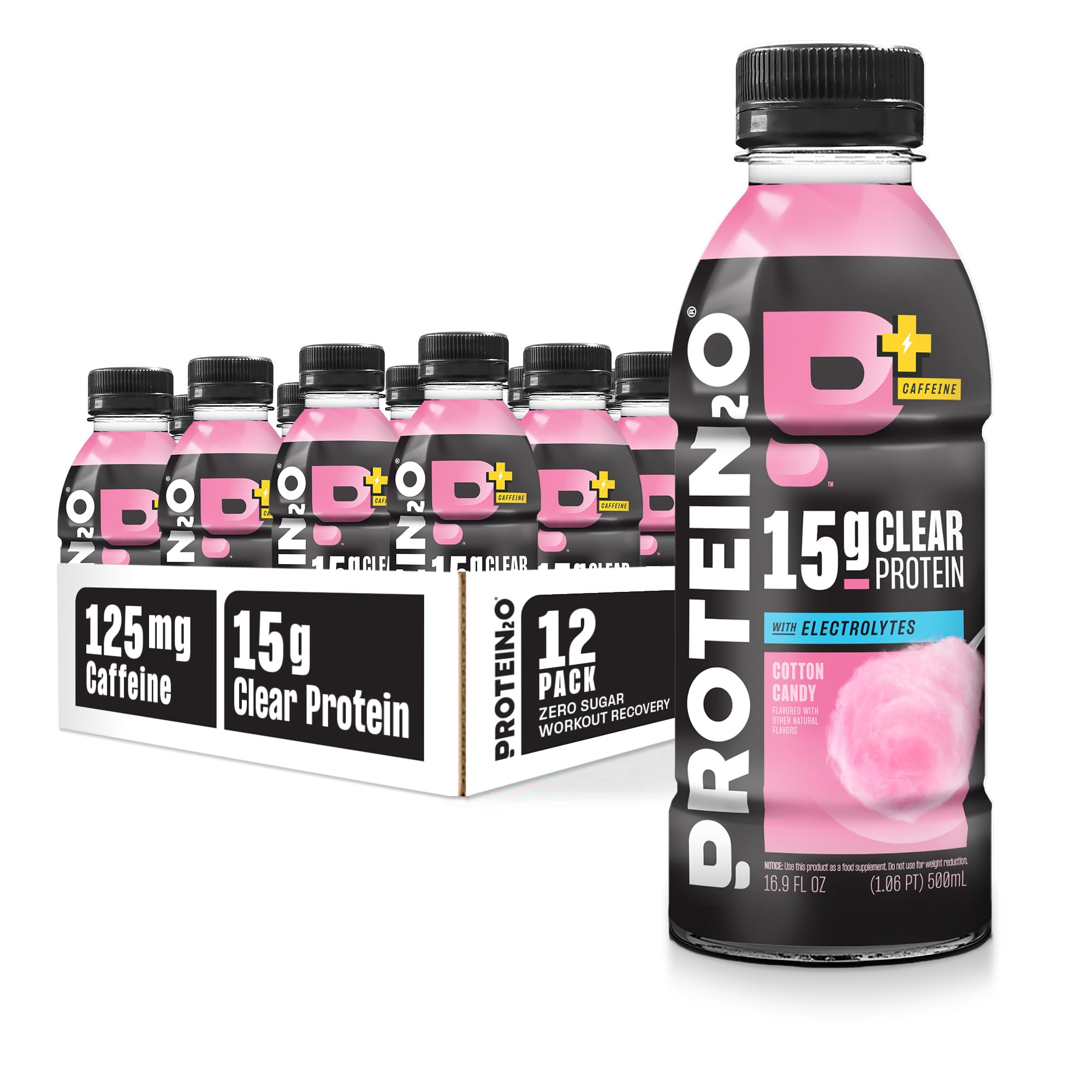 Protein2o cotton candy bottle showing sugar-free hydration and energy