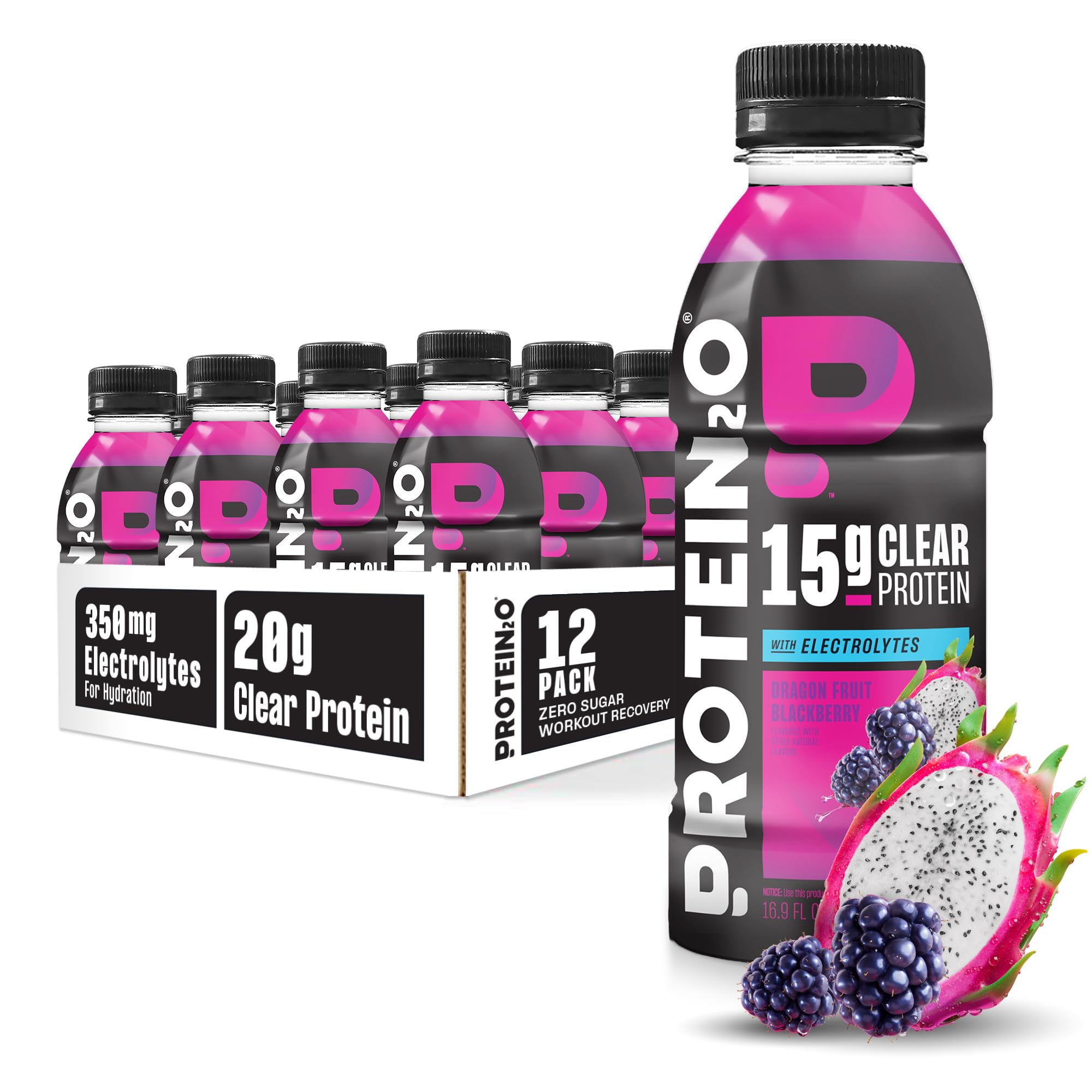 Protein2o dragon fruit blackberry bottle, crisp flavor for post-workout refreshment