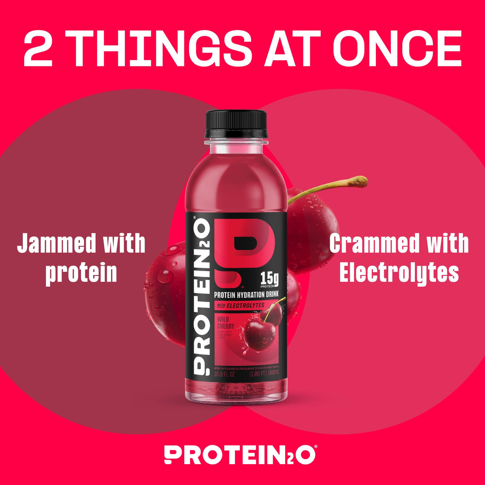 Protein2o hydration glass serve with clear protein and electrolytes for training days