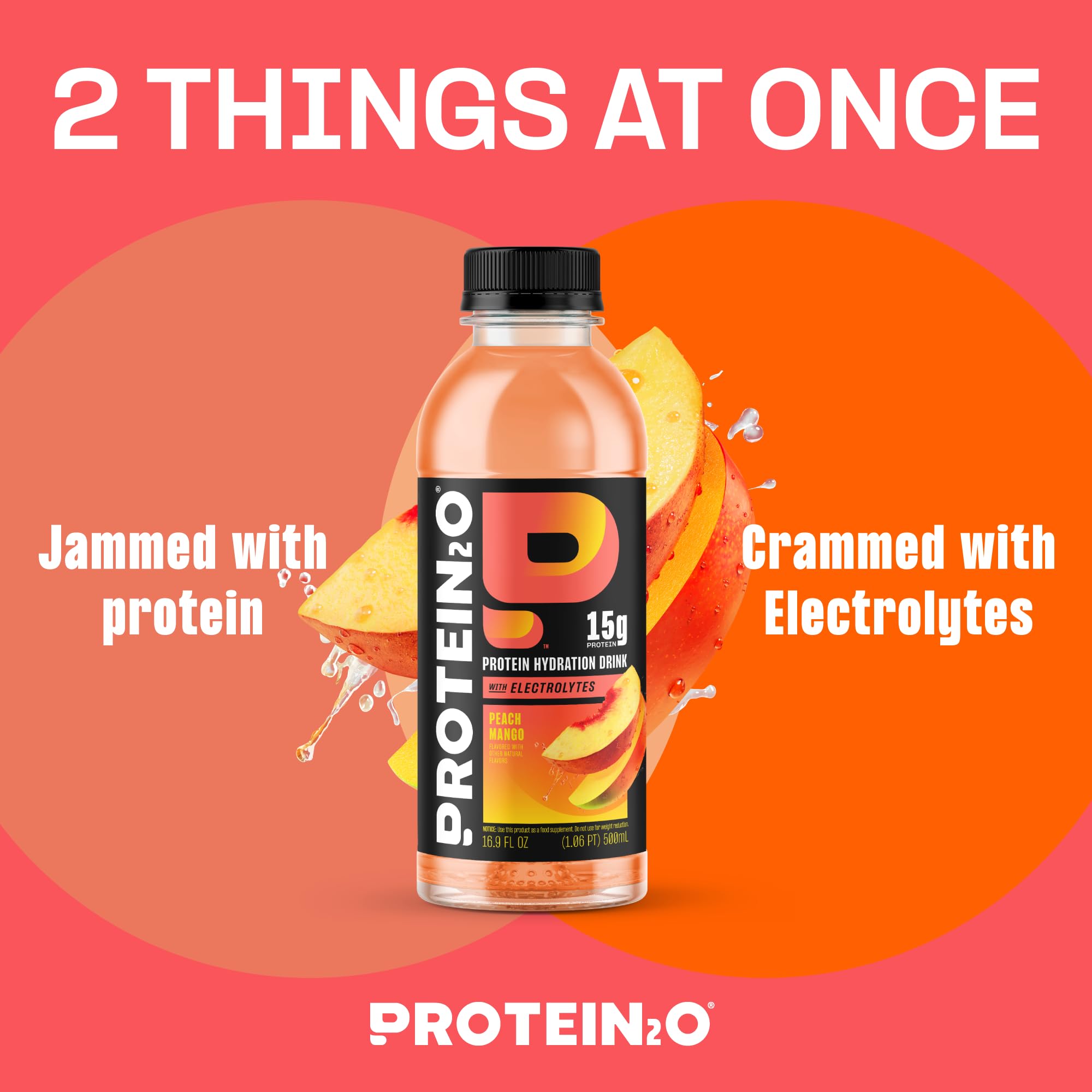 Protein2o label closeup highlighting 15g whey and zero added sugar