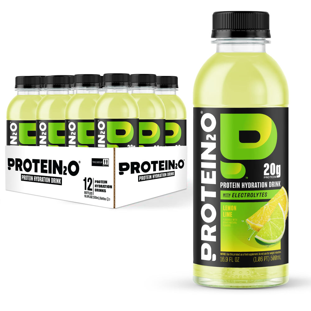 Protein2o Lemon Lime bottle front with hydration and protein for workouts.