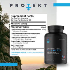 PROTEKT Lions Mane and Reishi capsules blend supports cognitive performance.