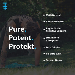 PROTEKT bottle with capsules showing easy daily brain support.