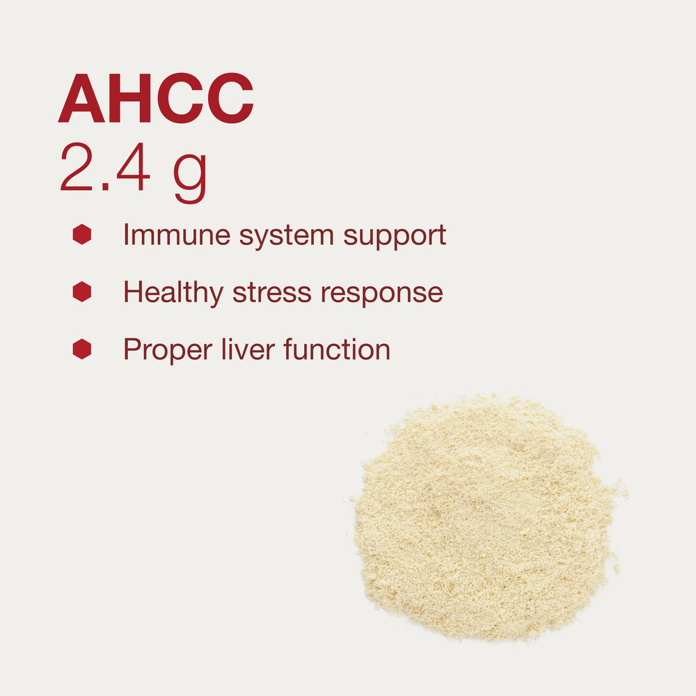 Protocol for Life Balance AHCC powder poured into glass for daily use