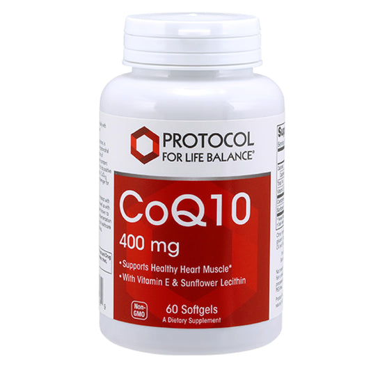 PROTOCOL FOR LIFE BALANCE CoQ10 bottle on desk may support cellular energy.