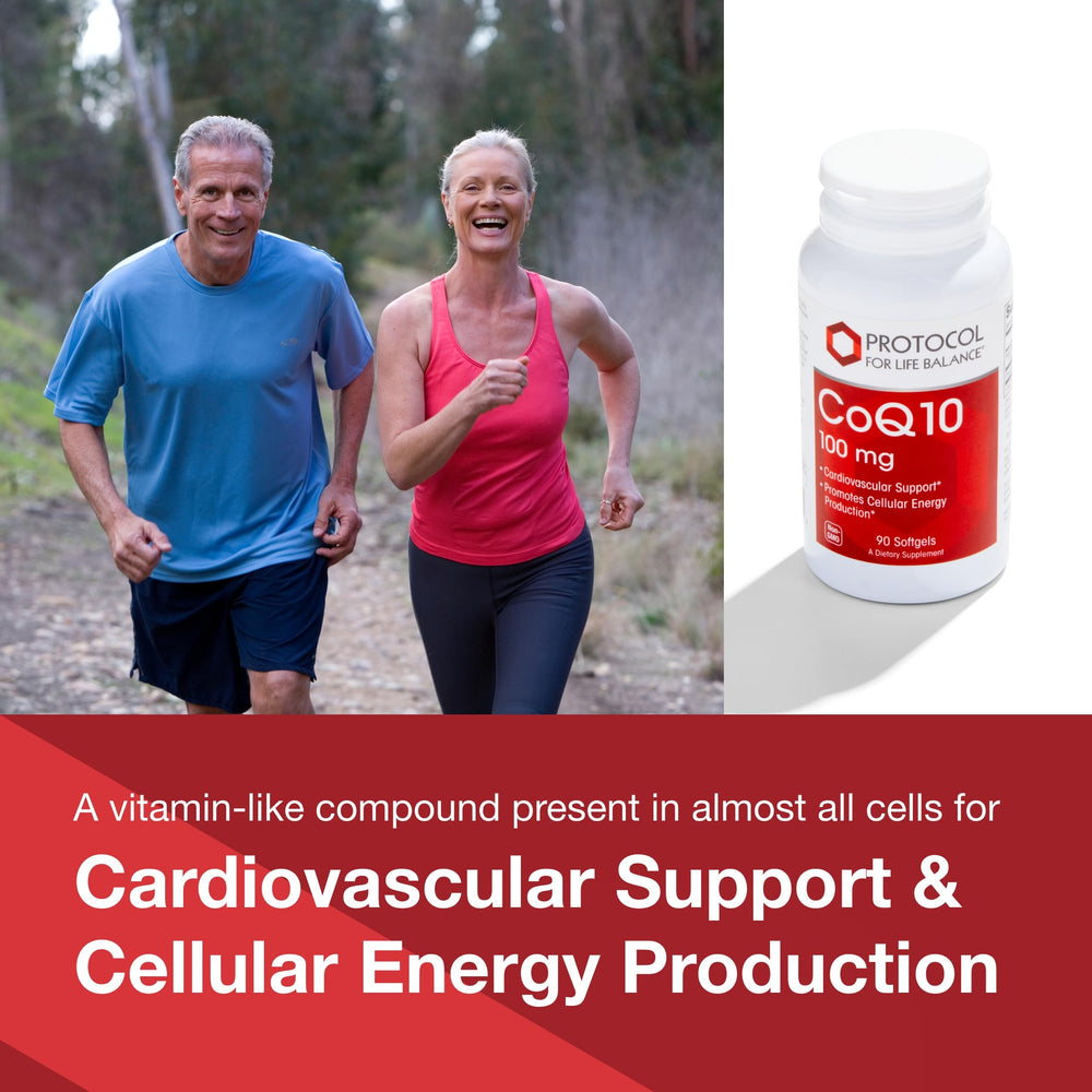 PROTOCOL FOR LIFE BALANCE CoQ10 bottle label close-up shows oxidative stress support