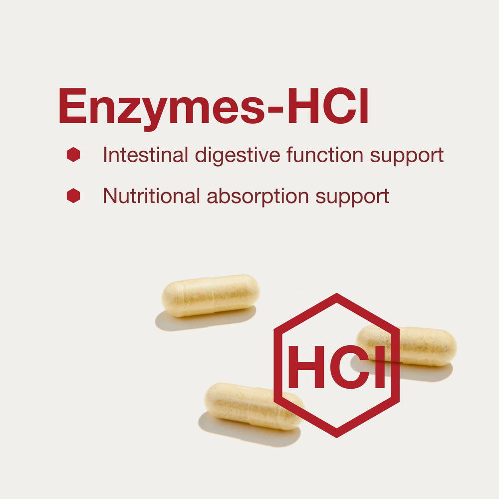 Protocol for Life Balance Enzymes-HCl label closeup shows betaine HCl information.