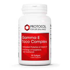 Protocol for Life Balance Gamma E Toco Complex bottle demonstrates antioxidant support.