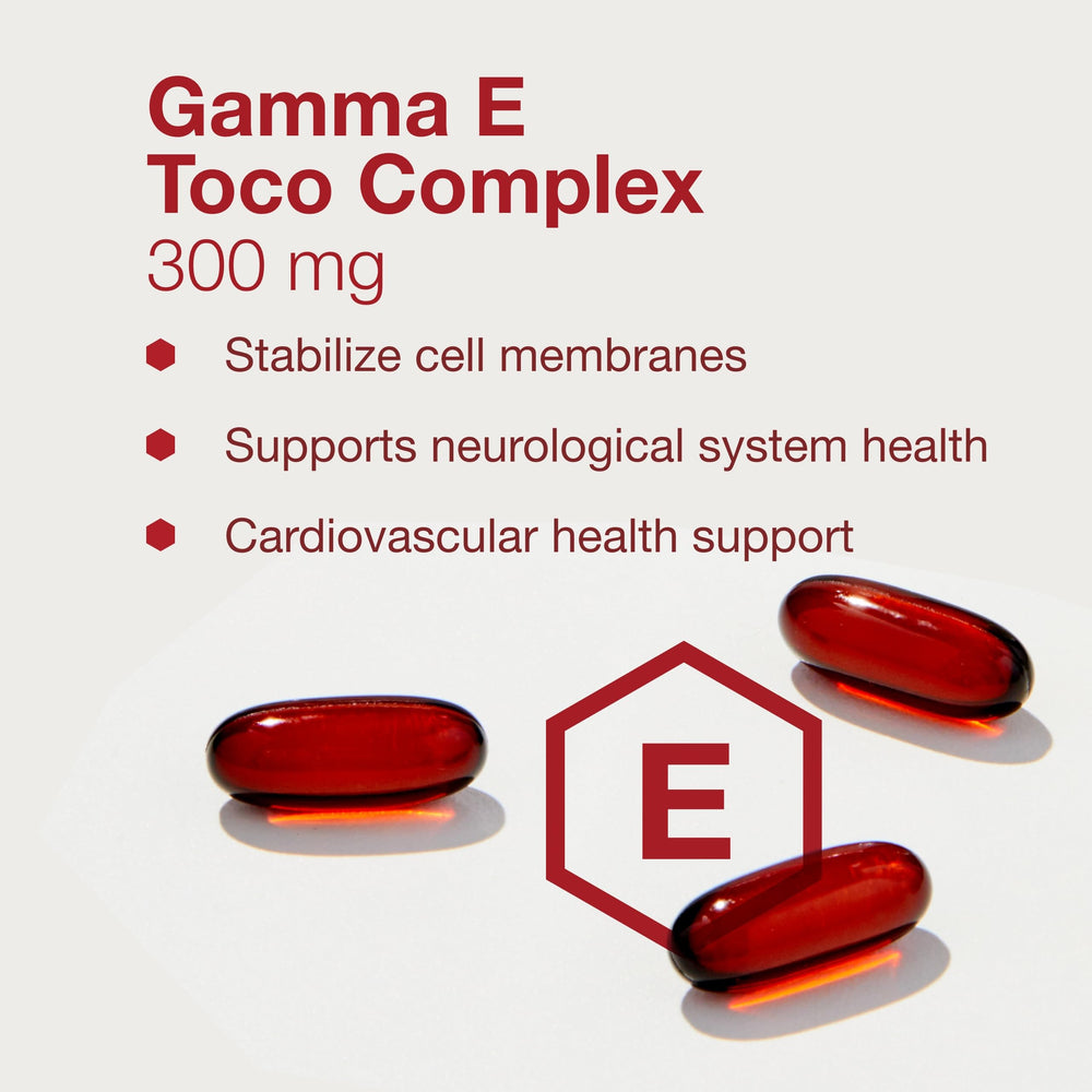 Protocol for Life Balance Gamma E Toco Complex bottle pouring imagery signifies easy intake.