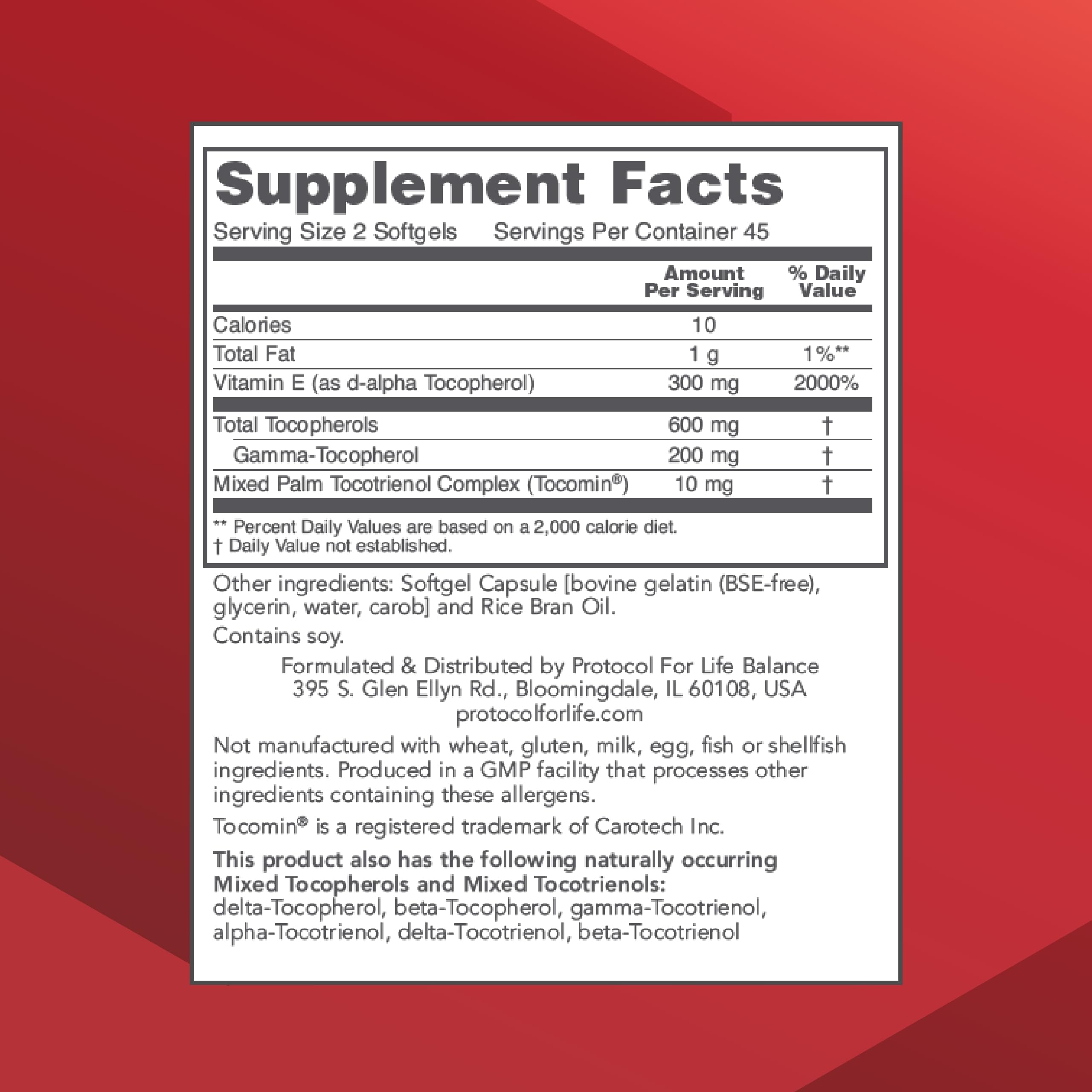 Protocol for Life Balance Gamma E Toco Complex softgels offer convenient daily heart and brain support.