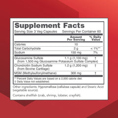 Protocol For Life Balance glucosamine–chondroitin–MSM bottle back label detailing ingredients