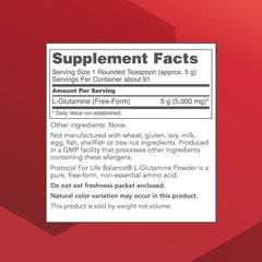 Protocol For Life Balance L-Glutamine powder scoop beside tub for convenient daily use.