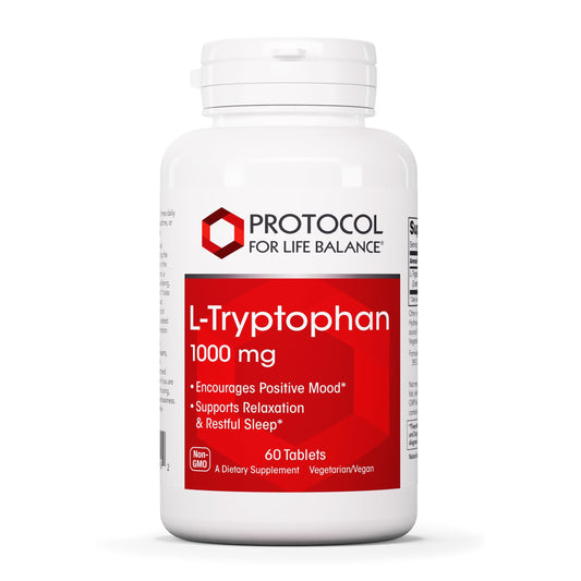 Protocol for Life Balance L-Tryptophan 1000mg bottle supports relaxation and restful evenings.