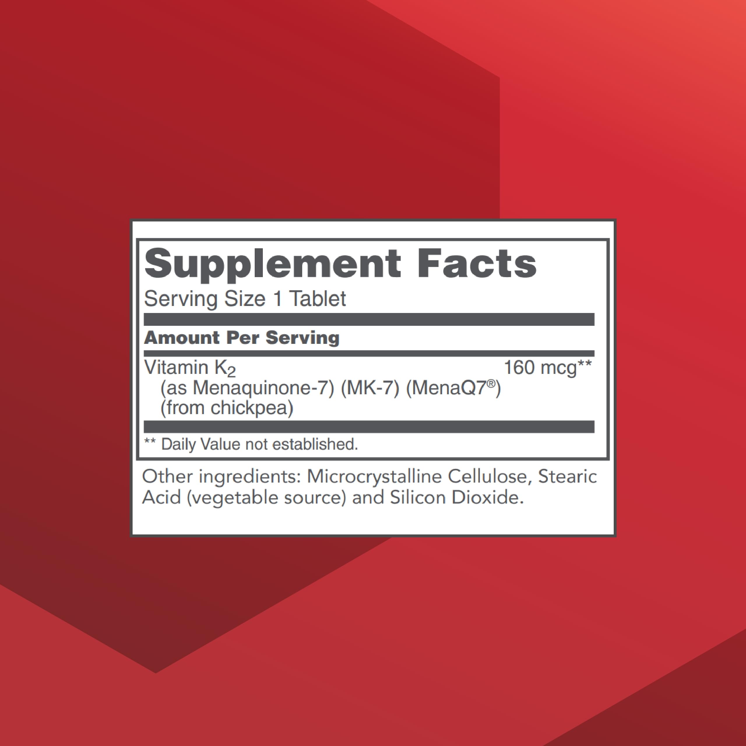 Protocol for Life Balance MK-7 close-up; 160 mcg per tablet, vegan and non-GMO