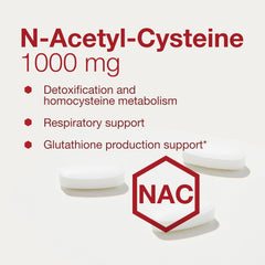 NAC 1000mg capsules on white background indicating vegan-friendly formula.