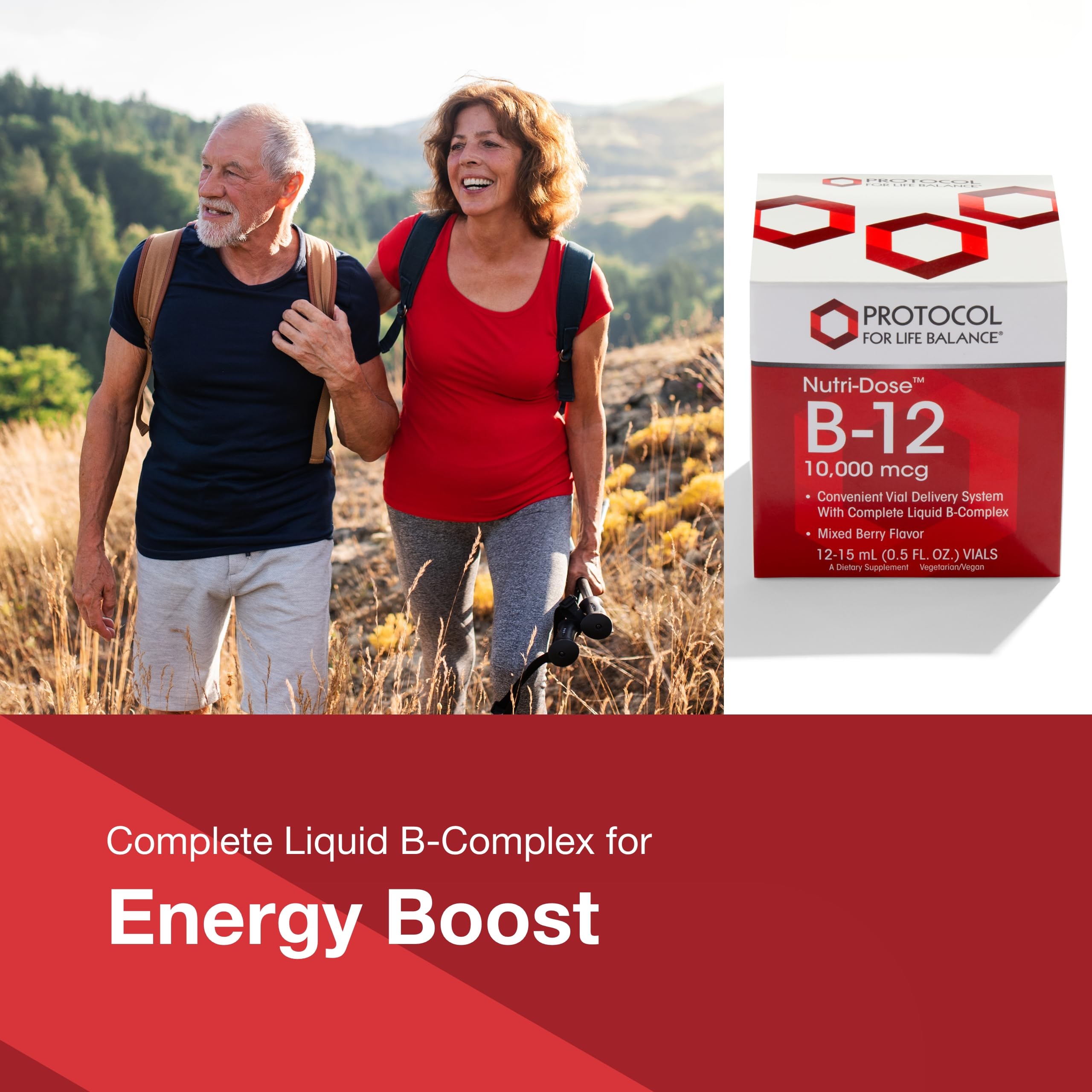 Protocol For Life Balance Nutri-Dose B-12 raspberry flavor for refreshing use.