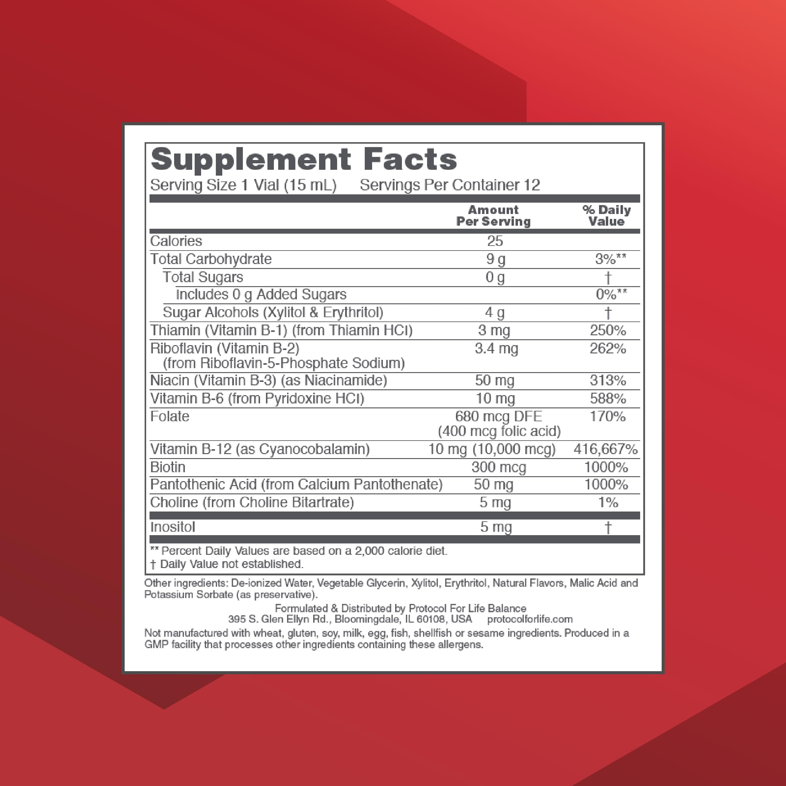 Protocol For Life Balance Nutri-Dose B-12 label closeup highlighting high potency formula.