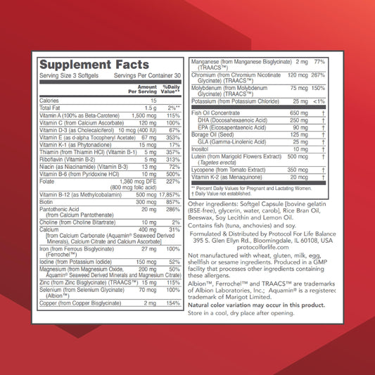 Protocol for Life Balance prenatal DHA softgels pack for convenient daily use