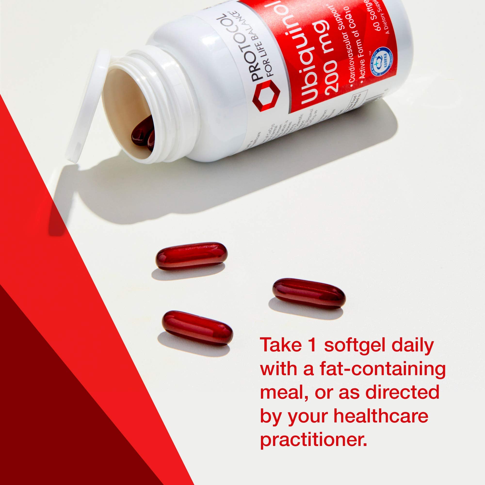 PROTOCOL FOR LIFE BALANCE ubiquinol label highlights bioavailable CoQ10 benefits.
