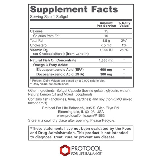 Protocol for Life Balance Ultra Omega 3-D softgels for daily omega-3 in a convenient form