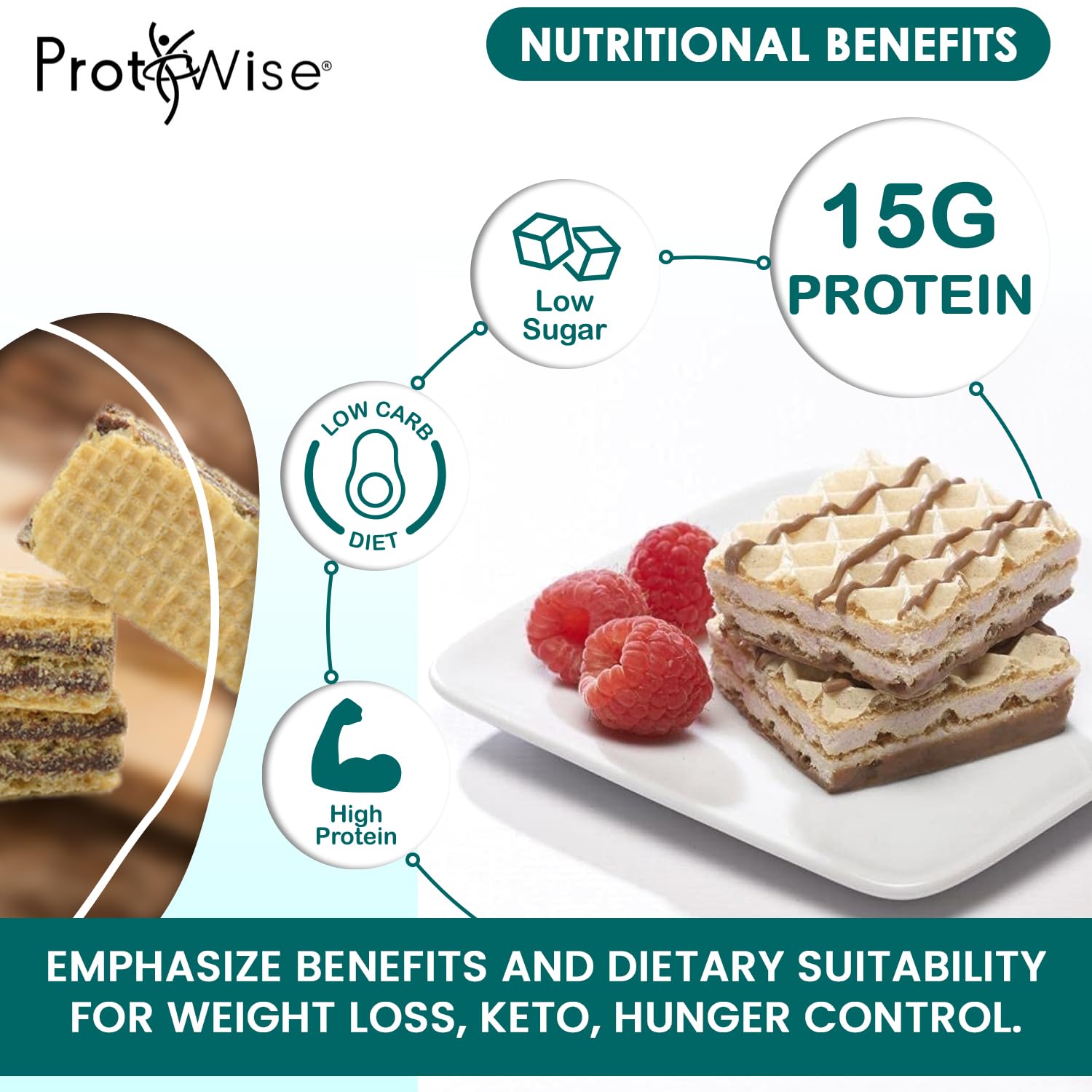 ProtiWise Raspberry wafers served with coffee for a satisfying snack.