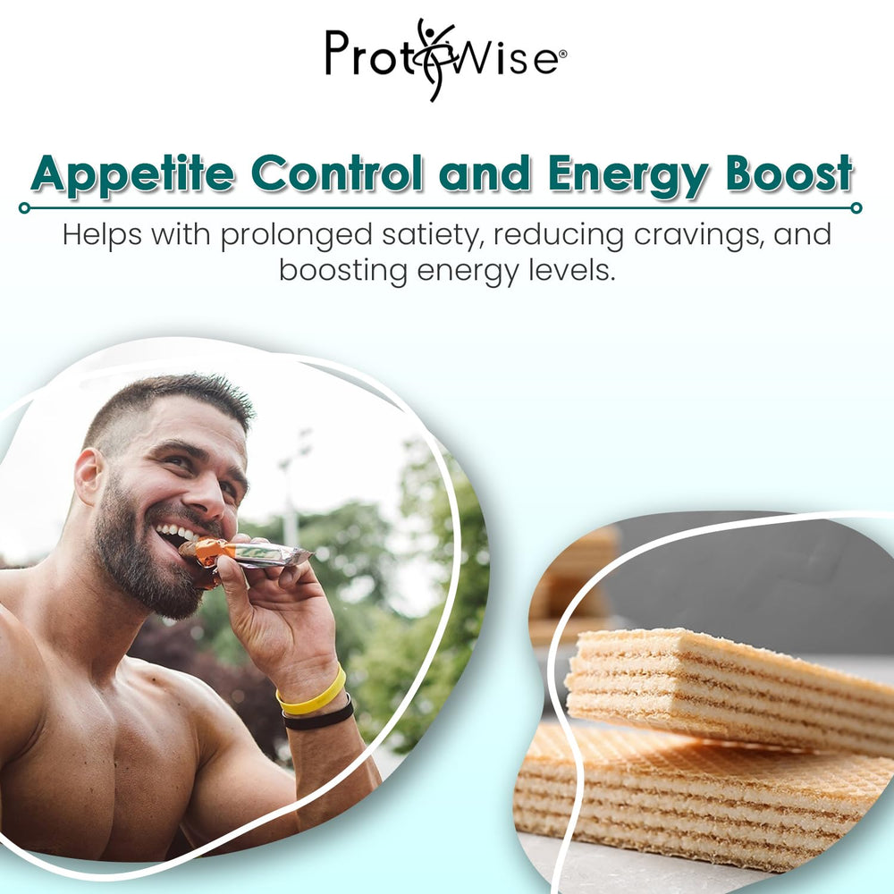 ProtiWise Raspberry wafers with gluten-free label, high-fiber snack option.