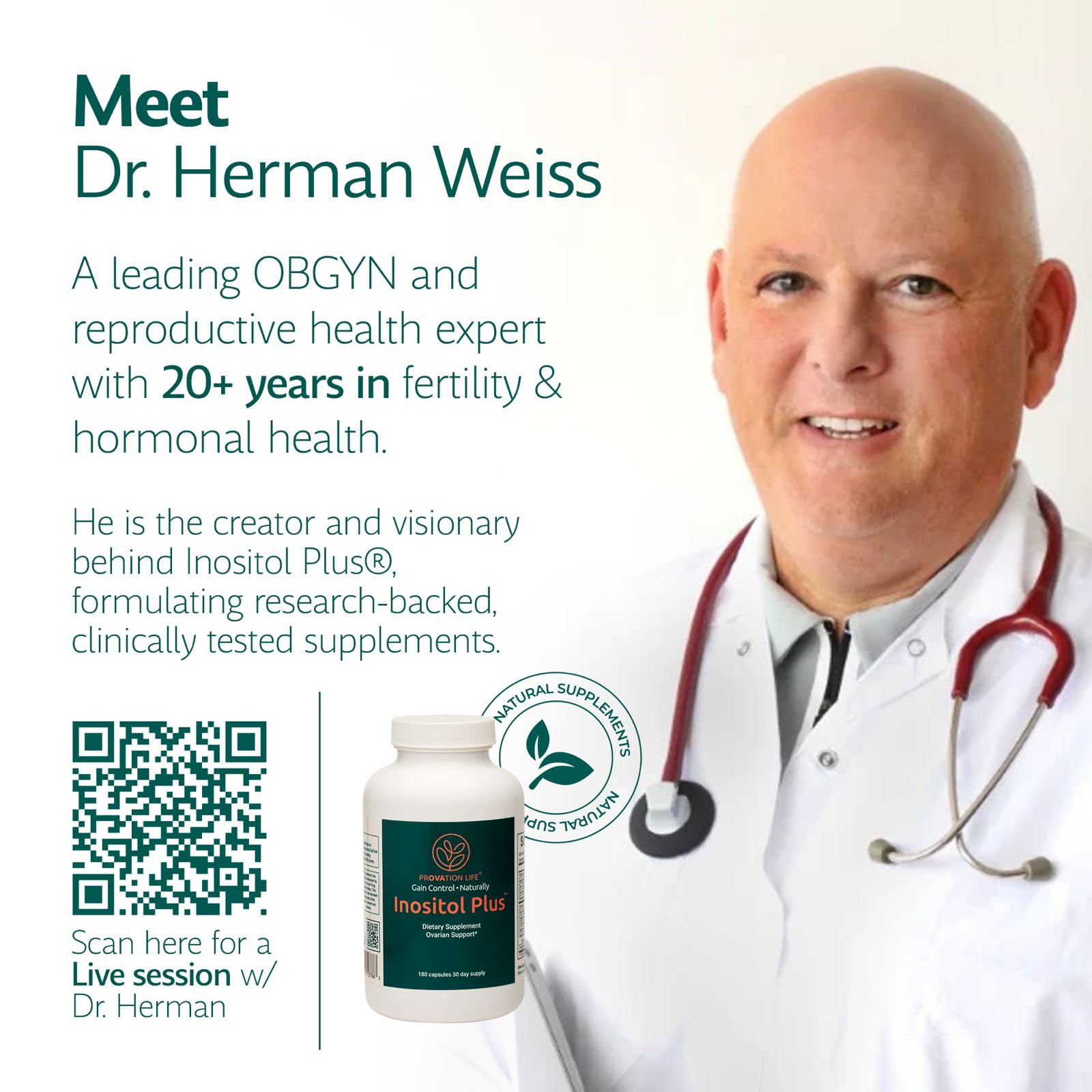 PROVATION LIFE Inositol Plus label highlighting vegan and gluten-free formulation.