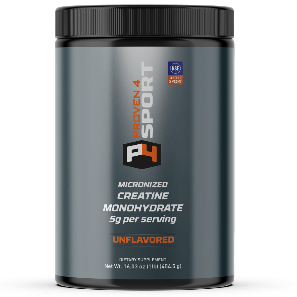 Proven4 Creatine Monohydrate bottle pour for precise dosing during workouts.