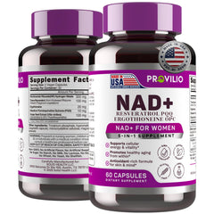 Provilio NAD+ supplement bottle for daily energy support.