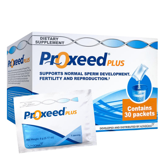 Proxeed Plus bottle poured to create a fertility-support drink
