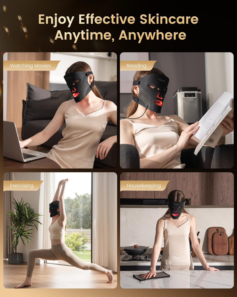 PrunGo LED mask compact, rechargeable device for on-the-go routines.