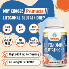 Prunucis glutathione with vitamin C ingredients label visible for antioxidant synergy