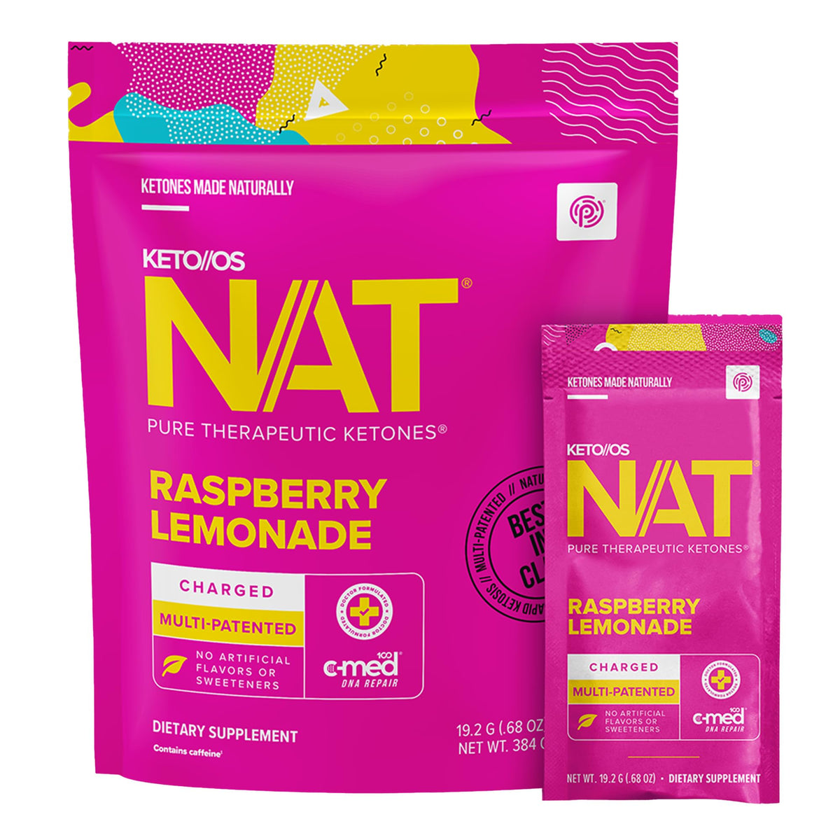 PRÜVIT Keto//OS NAT Raspberry Lemonade Charged bottle shows refreshing hydration and mineral support